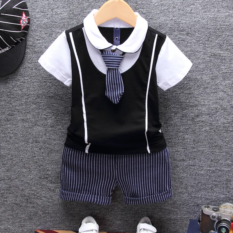 

Boys Clothing Sets Summer Children Clothing Set Kids Baby Boy Clothes Bow Tie Shirts + Pants 2-8 Years Gentleman Suit