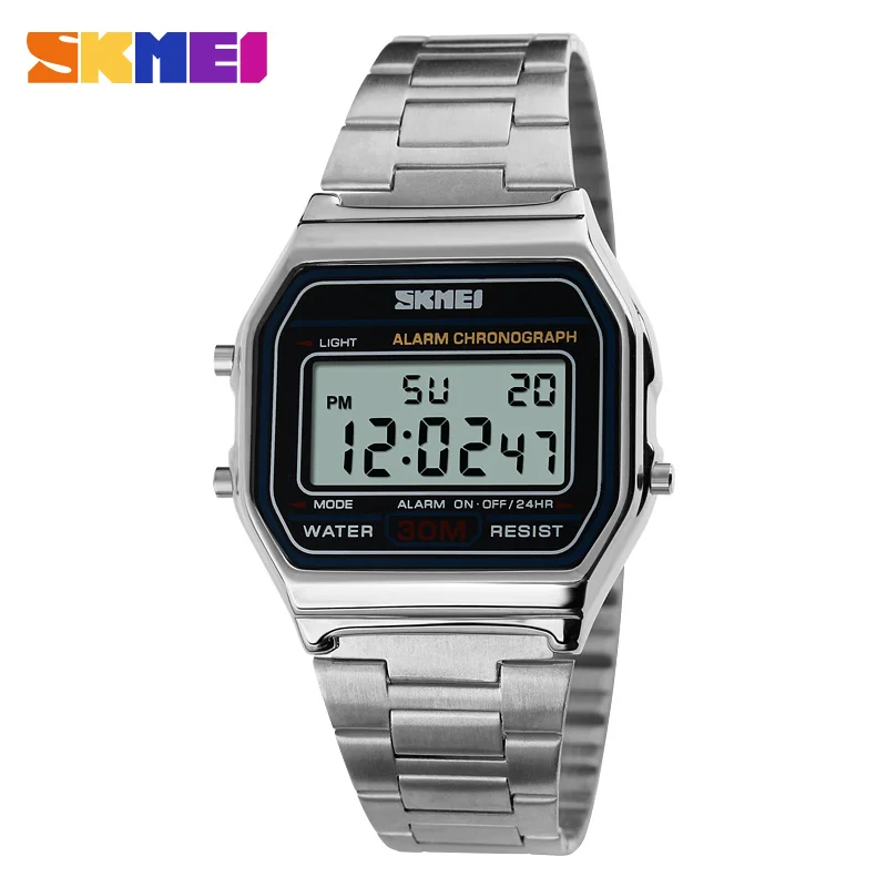 SKMEI Men LED Digital Stainless Steel Sports Watches Men's Women Relogio Masculino Relojes Military Waterproof Wristwatches 2019