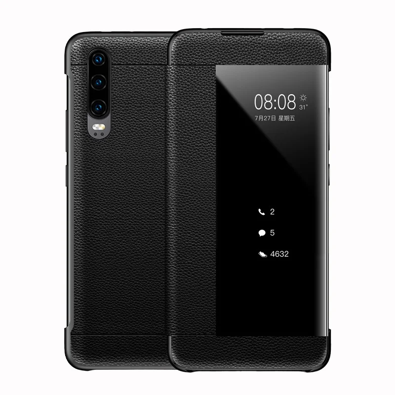 

Smart Touch Window View Genuine Leather Flip Cover Case For Huawei P30 P20 lite Mate 9 10 20 Pro Phone Case For Huawei P10 Plus