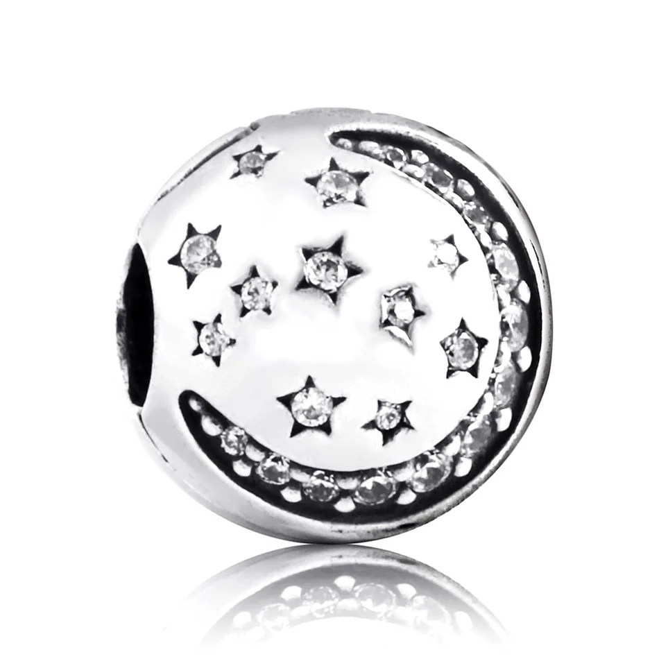 

Authentic 925 Silver DIY Jewelry Twinkling Night Clips Stoppers fit Lady Bracelet Bangle Lady Clear CZ Bead Charm Girl Gift