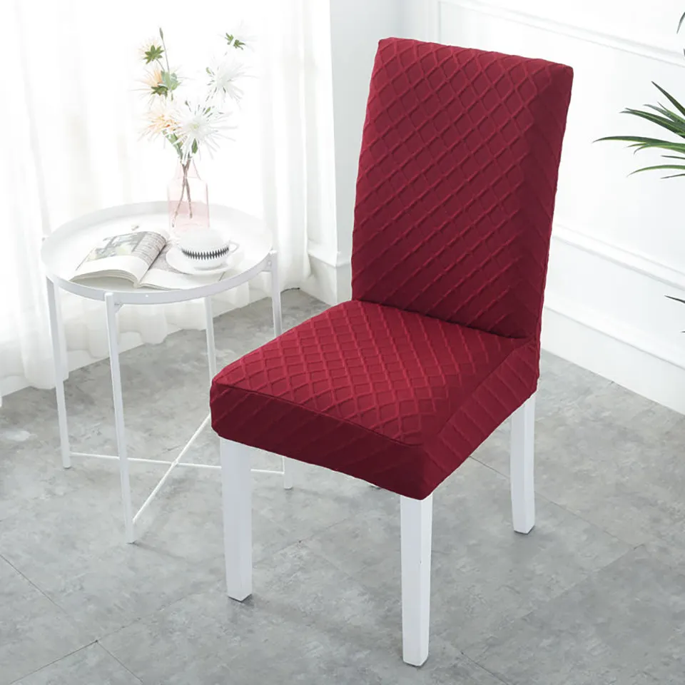 Double-layer Fabric Elastic Chair Cover For Kitchen/Wedding Stretch Chair Covers Spandex Dining Room Chair Cover With Back - Цвет: Wine red