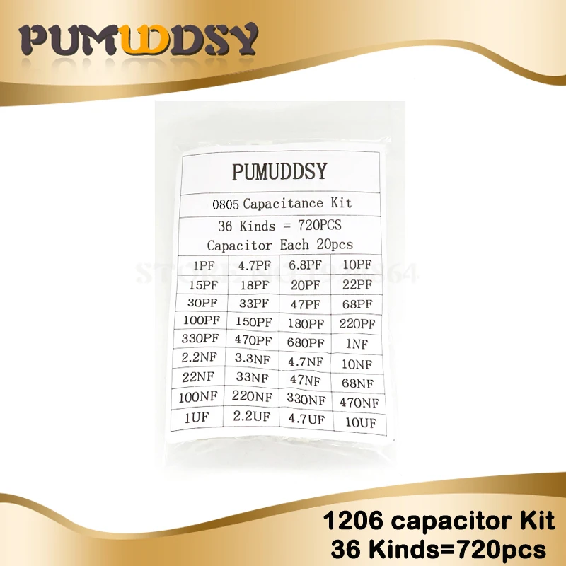 0805 SMD Capacitor assorted kit 36values*20pcs=720pcs 1pF~10uF Samples