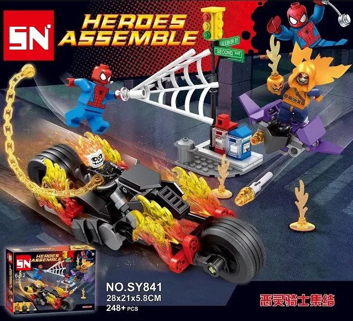 

SY841 Super Heroes Spider-Man Ghost Rider Team-UP with Motorcycle Building Blocks Bricks Kids Baby Gift Toys
