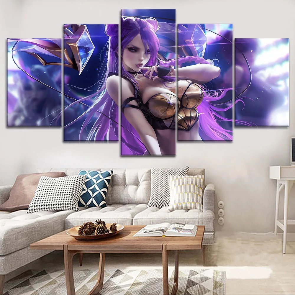 

Framed 5 Piece Canvas Printing Game League of Legends Kda And Kaisa Poster Type Style Home Decor Wall Artwork Modular Pictures