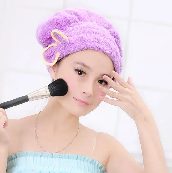 Для женщин и девушек; Женская Magic быстросохнущая банное полотенце для сушки волос головной убор-чалма, макияж, косметика, колпачок инструмент для купания - Цвет: purple
