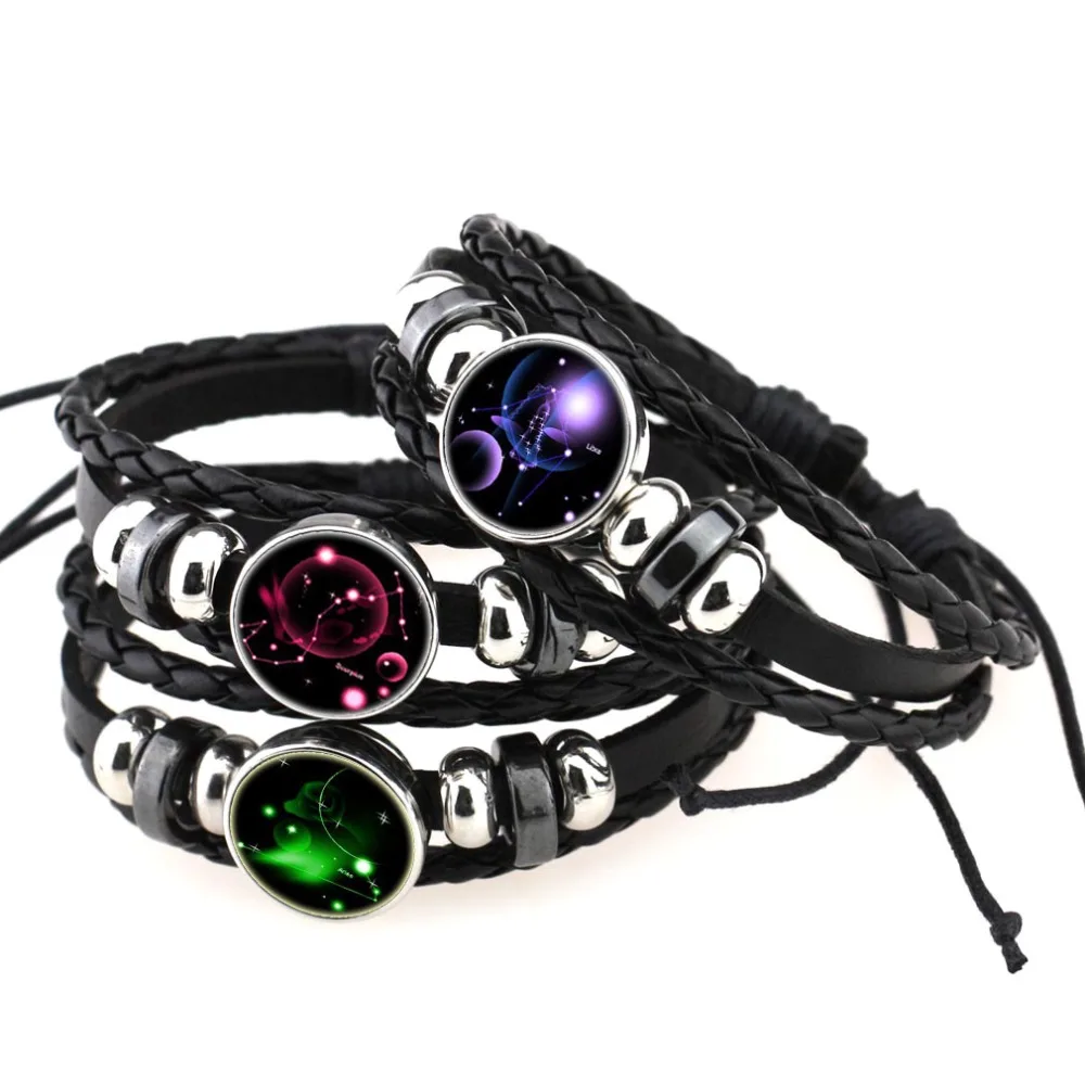 NEW 12 Constellation DIY Bracelet Adjustable Metal Xinnver Snap Button PU leather Watches Women men's arm cuff bangle | Украшения и