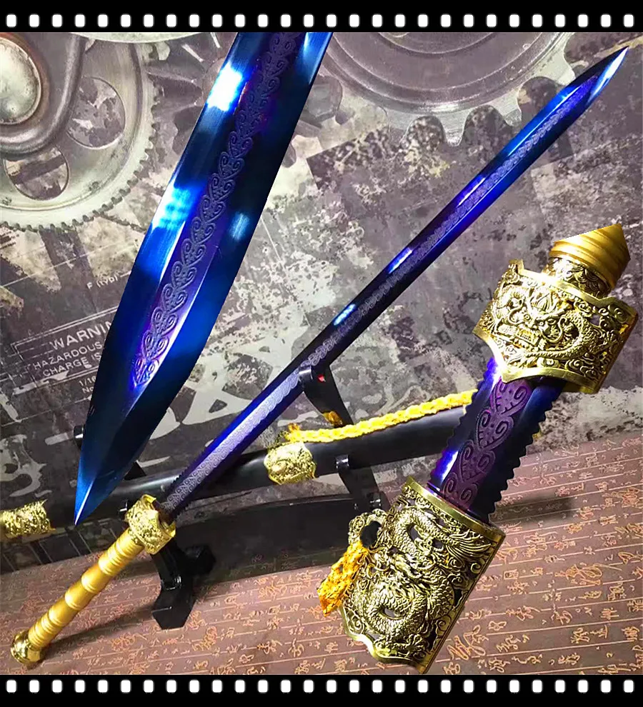 BattleReadyBlueHighManganeseSteelBladeSharpChineseSwordHanTangBattleJianDragon