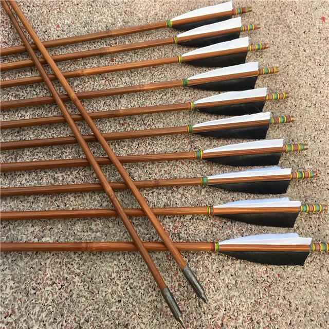 US $37 99 5% OFF|12pcs for Recurve LongBow Archery Bamboo Arrows Outdoor Hunting Turkey Feathers Arrow with Practice Arrowheads -in Bow & Arrow from