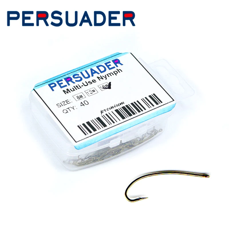 

PERSUADER hot 40pcs/box curved shank nymph&streamer hooks size8# 12# 16# 3X Lengthened multifunction caddis larva fly tying hook
