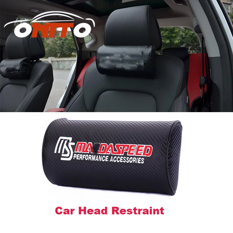 

2pcs/lot Carbon For MS logo Car Vehicle Seat Neck Cushion Pillows Headrest Neck Pillow For mazda CX 5 7 9 RX MPV MX