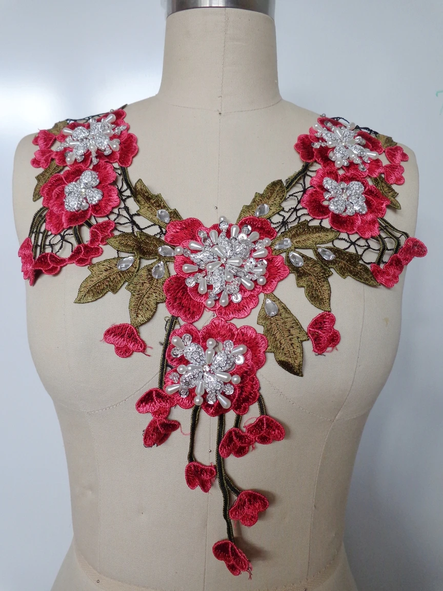 Buy multicolor 35*35cm sew on lace applique trim