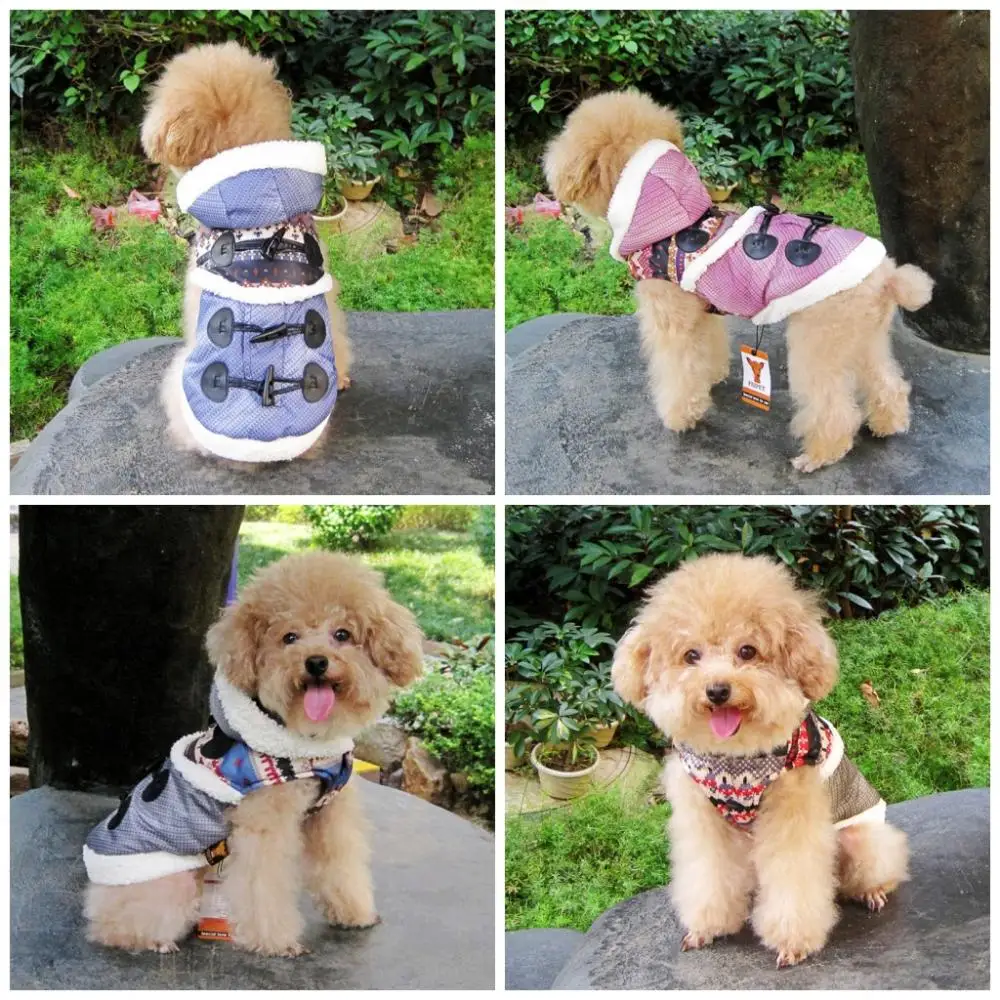 2016 New Horn Button Style Cotton Pet Dog Winter Hoodie Coat Dogs