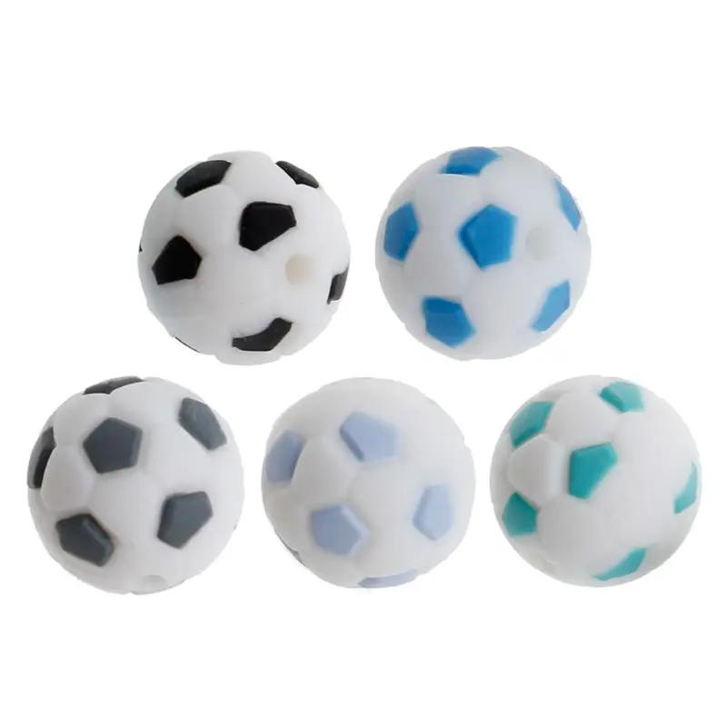

Silicone Beads 15mm Baby Teether Football Food Grade Silicone Soccer Round Bead BPA Free Bracelet Making Teether