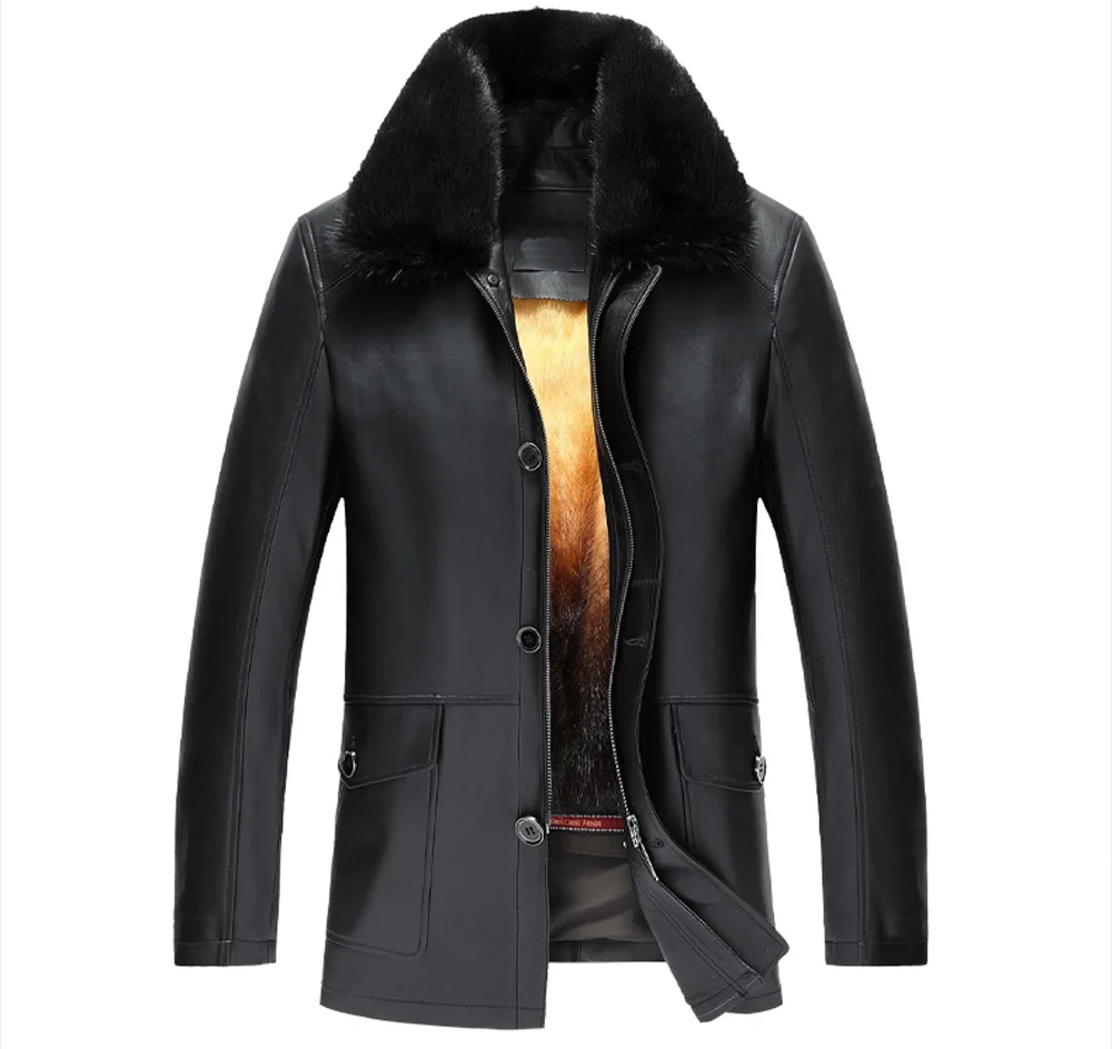 Luxusní originální kožešinové oblečení pro muže Jehněčí srst Romovable Mink Fur Lined Parka Custom Turn Down Mink Fur Collar Coat (TJ02)