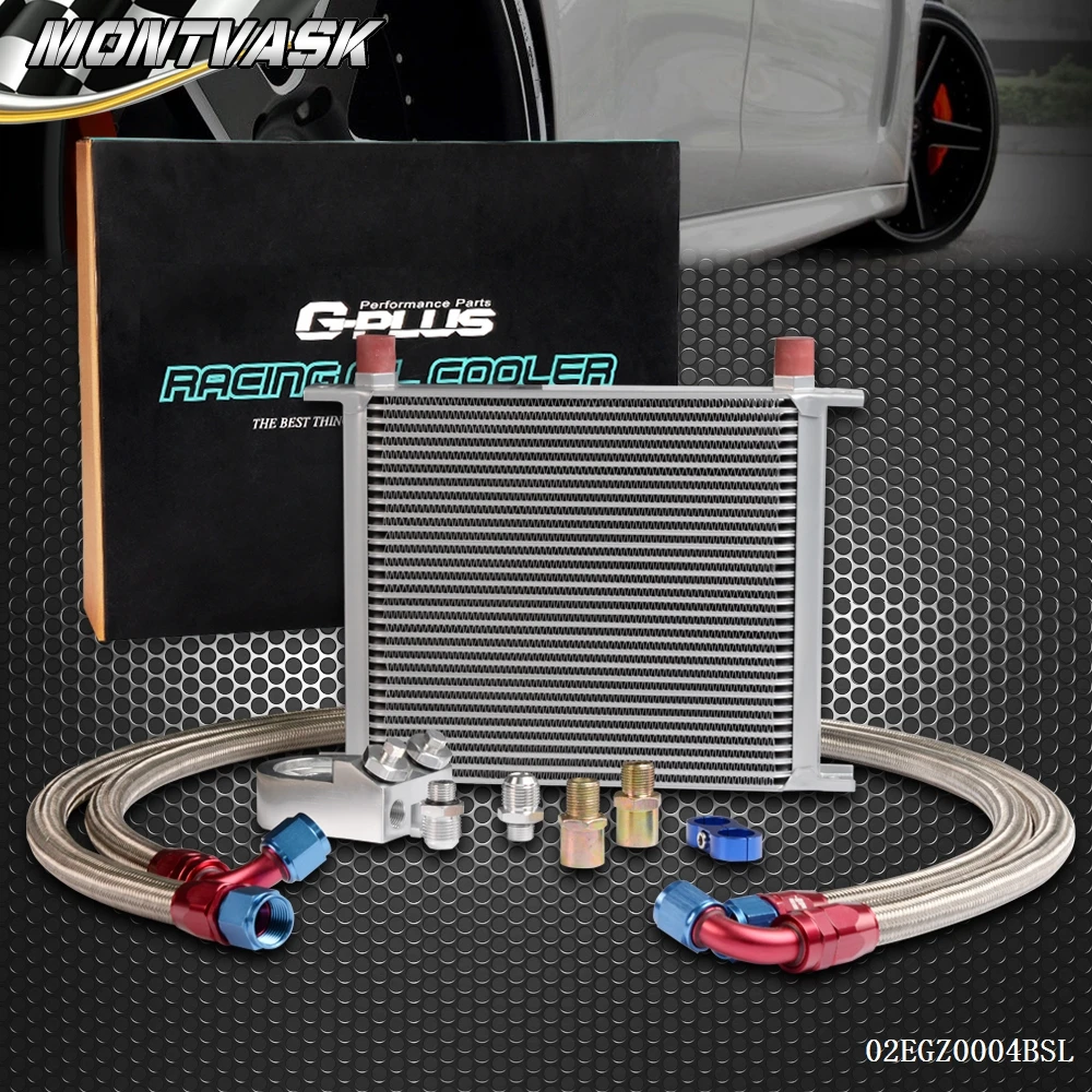 30 Row AN 10AN Universal Engine Transmission Oil Cooler + Filter