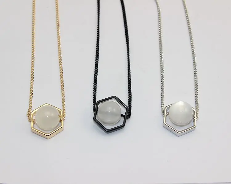 

Contracted round shape marble texture clavicle chain sweater chain necklace