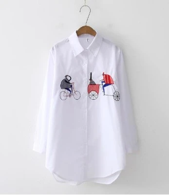 

Hot Sale Women Autumn White Long Sleeve Embroidery Cotton Blouse Shirts Casual Loose Long Shirts Blouses