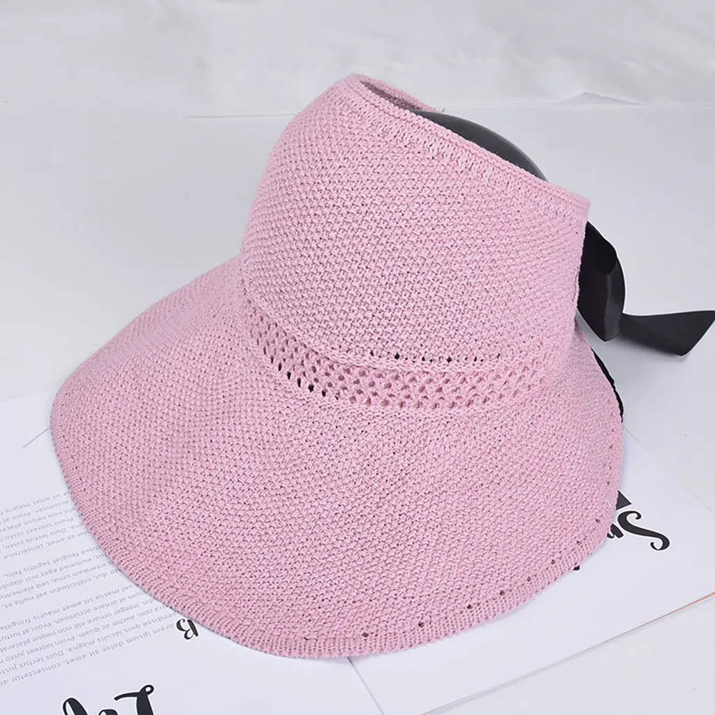 Женские шляпы от солнца, летняя соломенная шляпа с козырьком, Женская однотонная пляжная летняя шляпа от солнца с широкими полями, T424