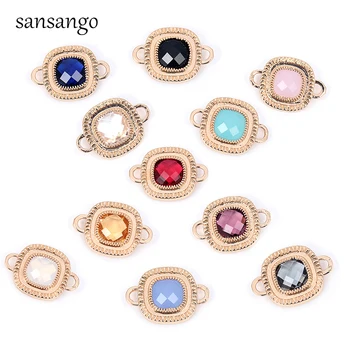 

Golden Color Round Rectangle Multiple Shape Colorful Copper Glass Bracelt Connectors For DIY Fashion Jewelry Necklace Making