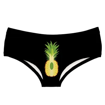 

LEIMOLIS YELLOW PINEAPPLE black funny print sexy hot panties female kawaii Lovely underwear push up briefs women lingerie thongs
