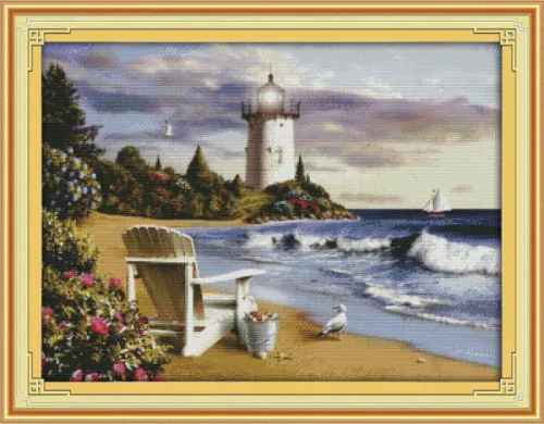 Морской Маяк картины Счетный напечатанный на холсте 14CT 11CT DMS вышивки крестом шаблон вышивания наборы DIY наборы для рукоделия - Цвет: Lighthouse