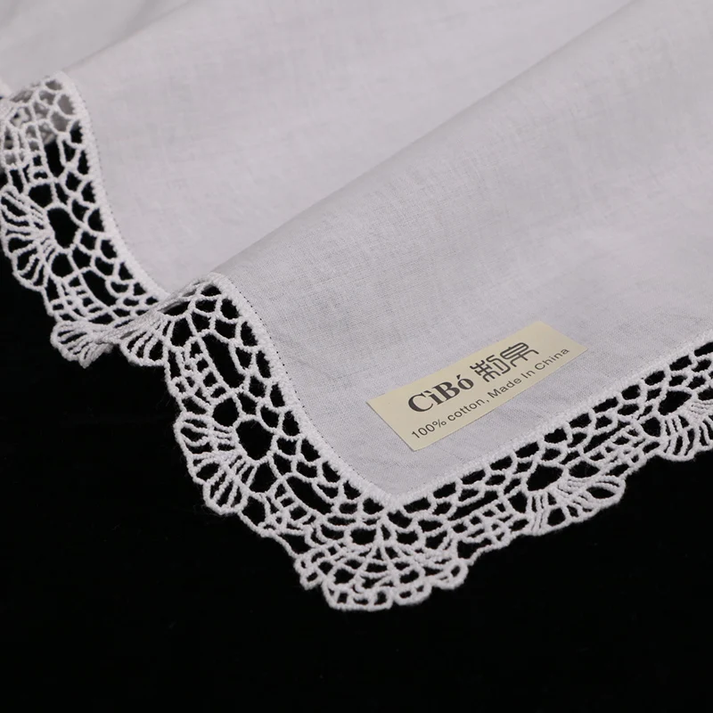 

A016: White premium cotton lace handkerchiefs 12 piece/pack blank crochet hankies for women/ladies wedding gift