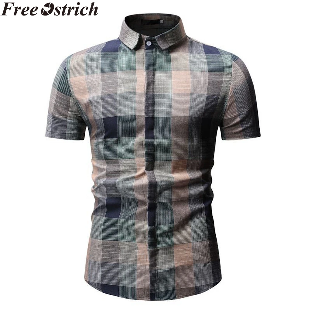 Summer Men's Shirt Short Sleeve Plaid Gradient Fashion New arrive Lapel Casual Tops Business Social Plus Size Men Pocket | Мужская