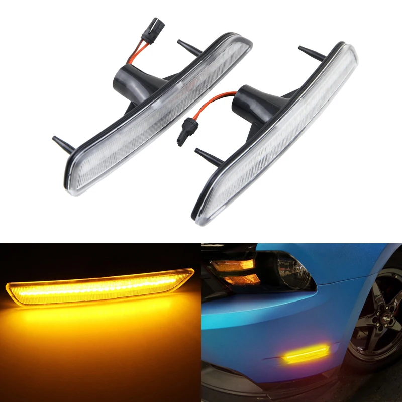 

2PCs/Set Led Front Side Marker Lights For Ford Mustang 10-14 Clear Lens Amber Led Side Turn Signal Light Car Styling