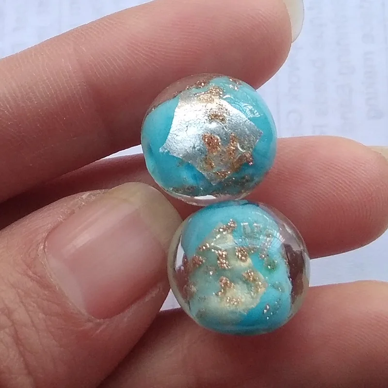 

10Pieces /lot 12mm 14mm Glass lampwork beads with gold Silver foil Light Blue color Jewelry making