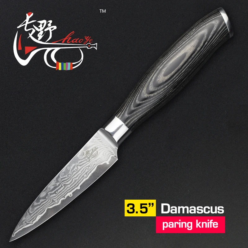 HAOYE 3.5" damascus paring knife small kitchen knives peel fruit apple