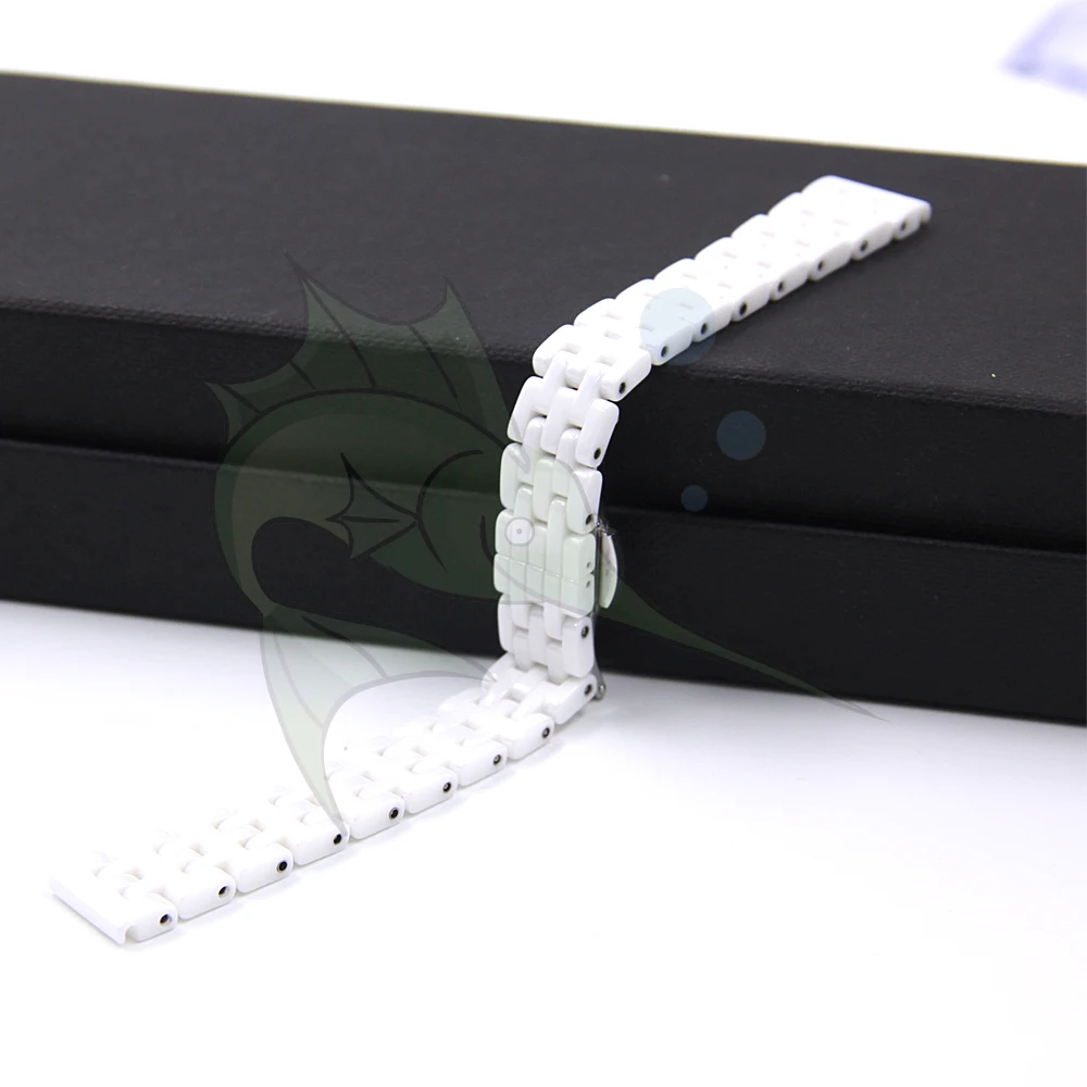 

White Ceramic Women Watch Strap Butterfly Buckle 14mm Ceramic Watch Strap Replacement Watchband for Armani AR1485