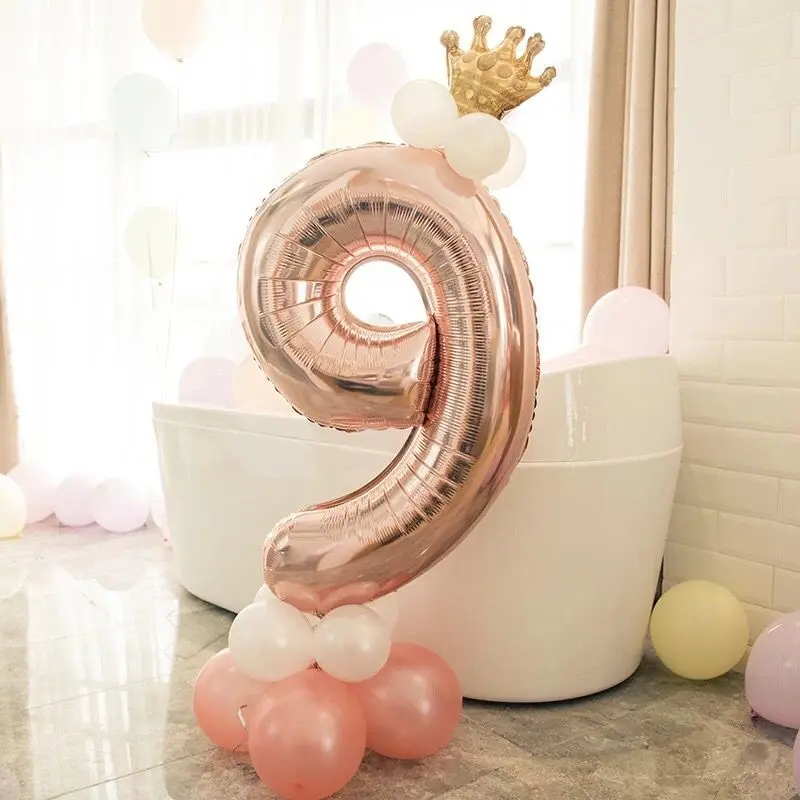 1 шт., воздушный шар на 2-й день рождения, с днем рождения, 2 года, украшения на день рождения, детский гелиевый баллон, голубые, розовые латексные шары, конфетти, для мальчиков и девочек - Цвет: rose gold 9