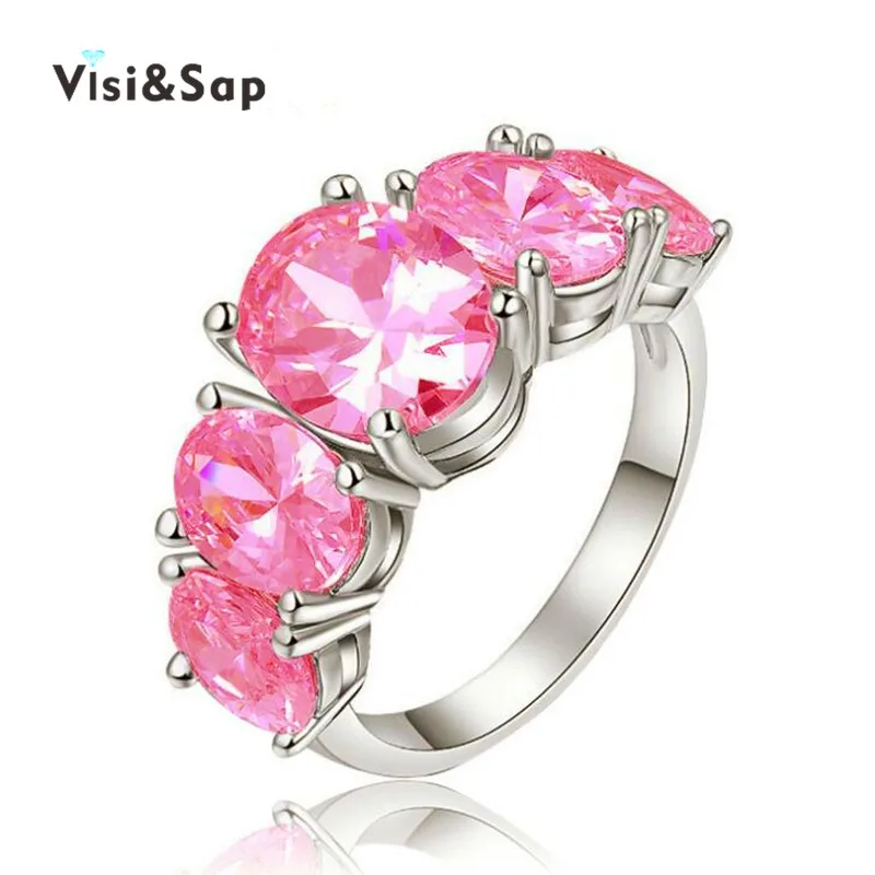 

Eleple Pink stone jewellery ring AAA CZ White Gold color fashion Jewelry rings for women engagement Wedding Accessories VSR159