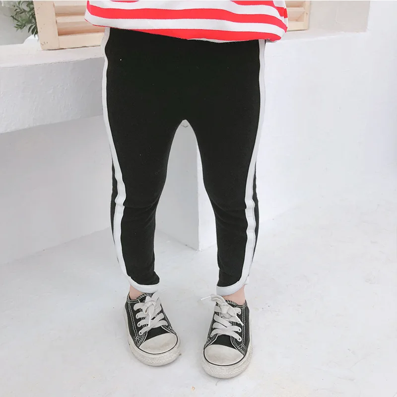 

Spring 2019 kids cotton knitted side ribbon sports pants baby girls casual all-match skinny pants children trousers