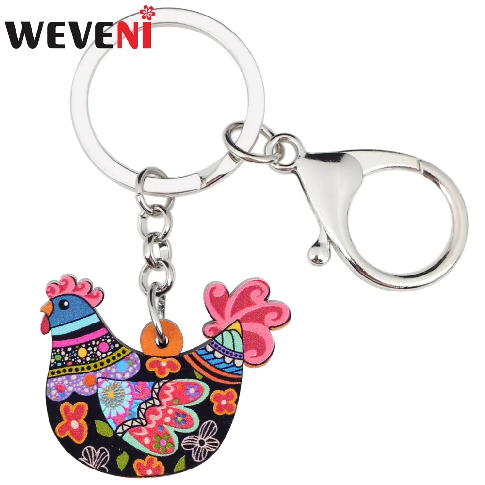 

WEVENI Acrylic Anime Anime Chicken Hen Key Chains Keychain For Women Girl Bag Bijoux Car Female Pendant Farm Charms GIFT 2018