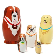 Poupées de nidification en bois russe chiens matriochka cadeau peint à la main 5 pièces ensemble pour enfants enfants