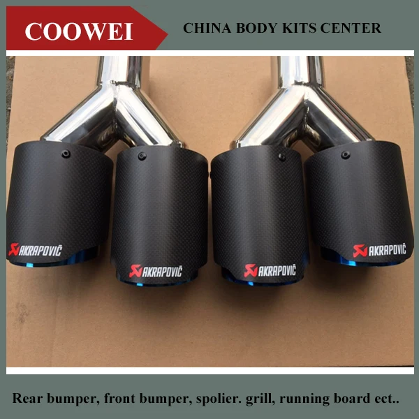 

2PCS Inlet63mm-Outlet90mm Dual AKRAPOVIC carbon fiber exhaust tip blue steel exhaust pipe muffler for BMW for VW for Benz