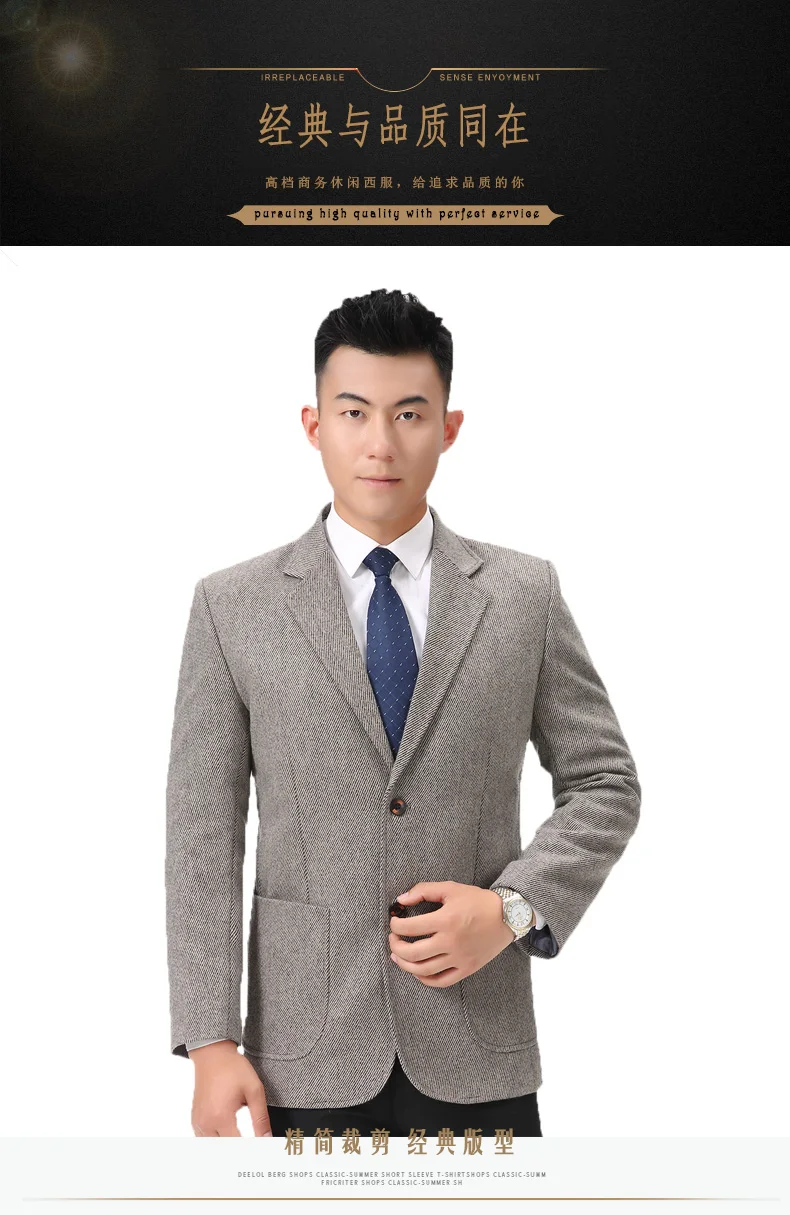 WAEOLSA Mature Mens Blazer Woollen Blends Jacket Suits Man Elegant Wool Blazers Male Gray Camel Outfits Outerwear (2)