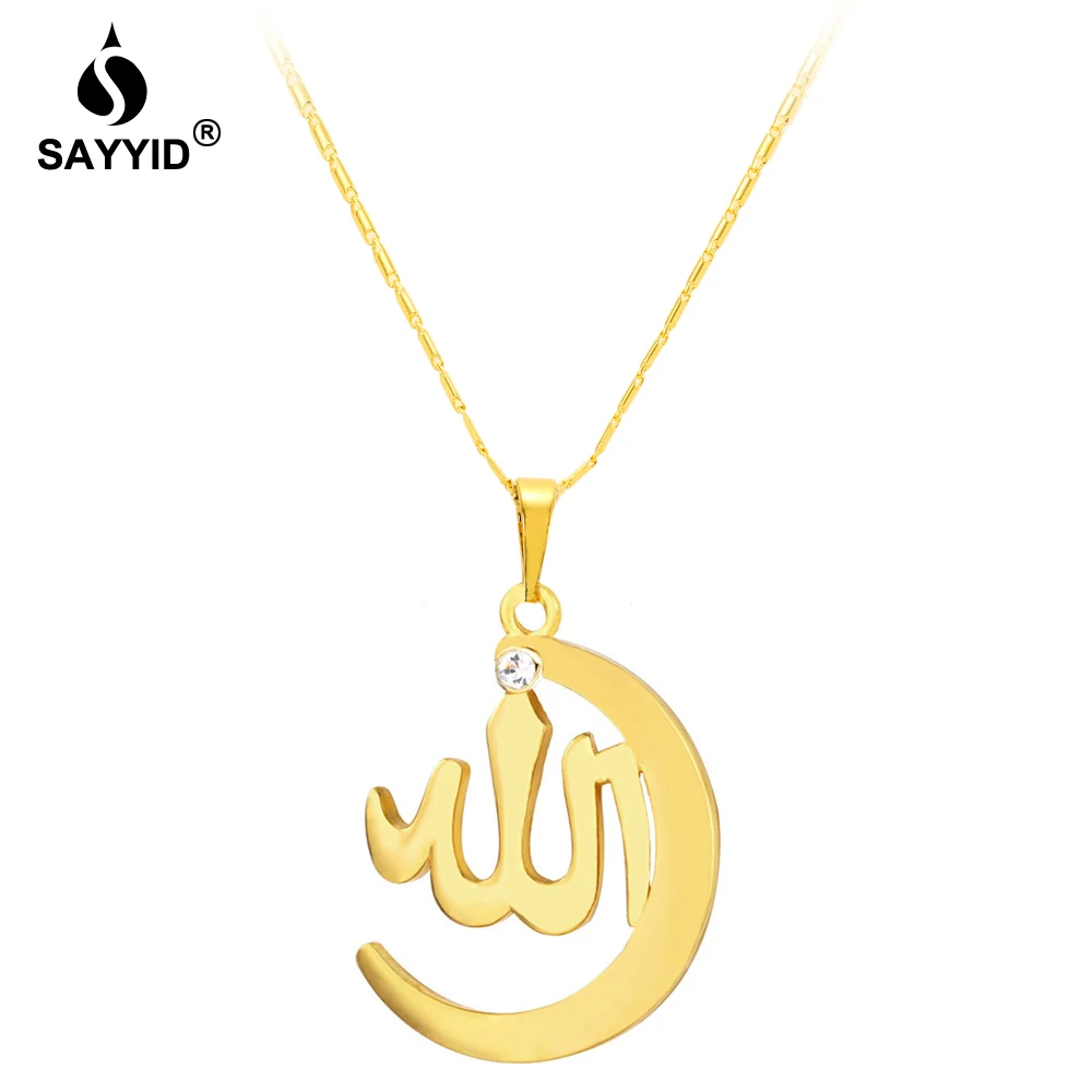 

SAYYID silver gold necklace necklace for women fashion Allah moon pendant with rhinestone necklace gift jewelry N0823