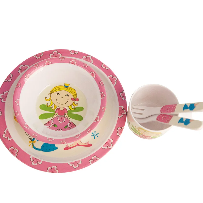 Baby Feeding Dishes Set Bowl Plate Forks Spoon Cup Children's Tableware Melamine Dinnerware Feeding Set For Kids Dishes Plate (3)