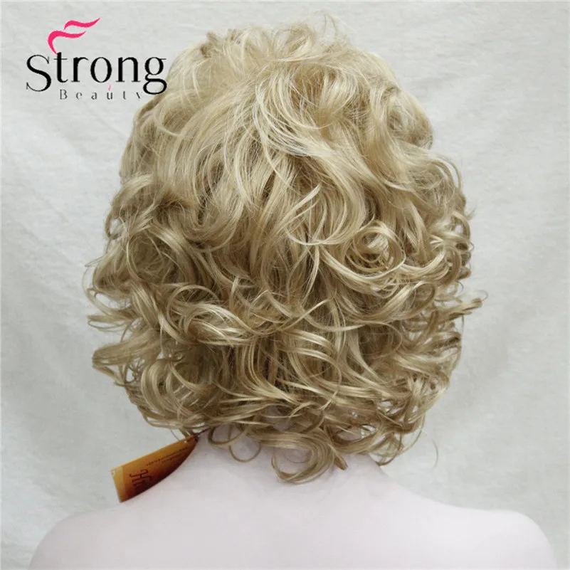 E-1560A #24BNew Elegant Golden Blonde Curly 14 Short Synthetic Hair Full Women's Wig (4)_