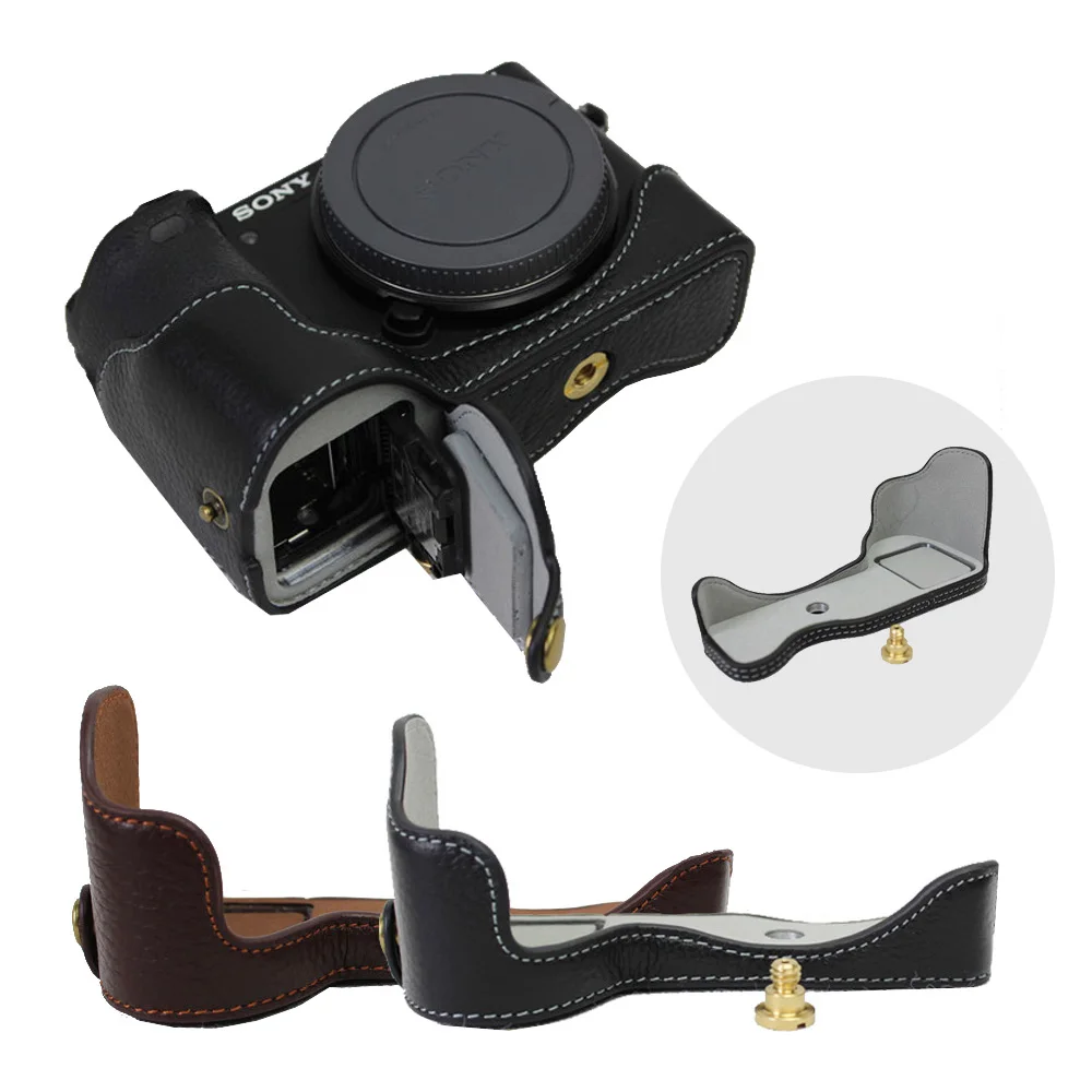 Genuine Leather Camera Case Bag For Sony Ilce6500 A6500 6500 Real Leather Half Body Set Bottom