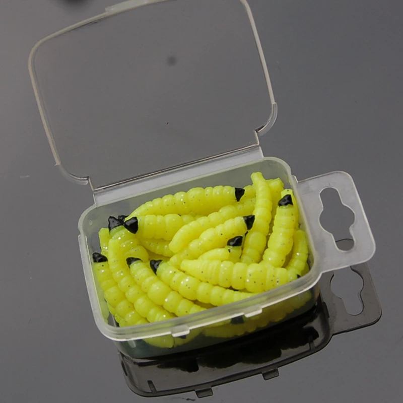 

1 Box 30 Pcs Artificial Lures Maggot Grub Smell Worms Silicon Soft Baits Fishing Lure Fish Tackle