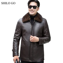 5XL New Mens Winter Black Brown Jacket leather Coats Thick Parkas Plus Size Real Mink Collar Mink Lining Outwear Fur coat