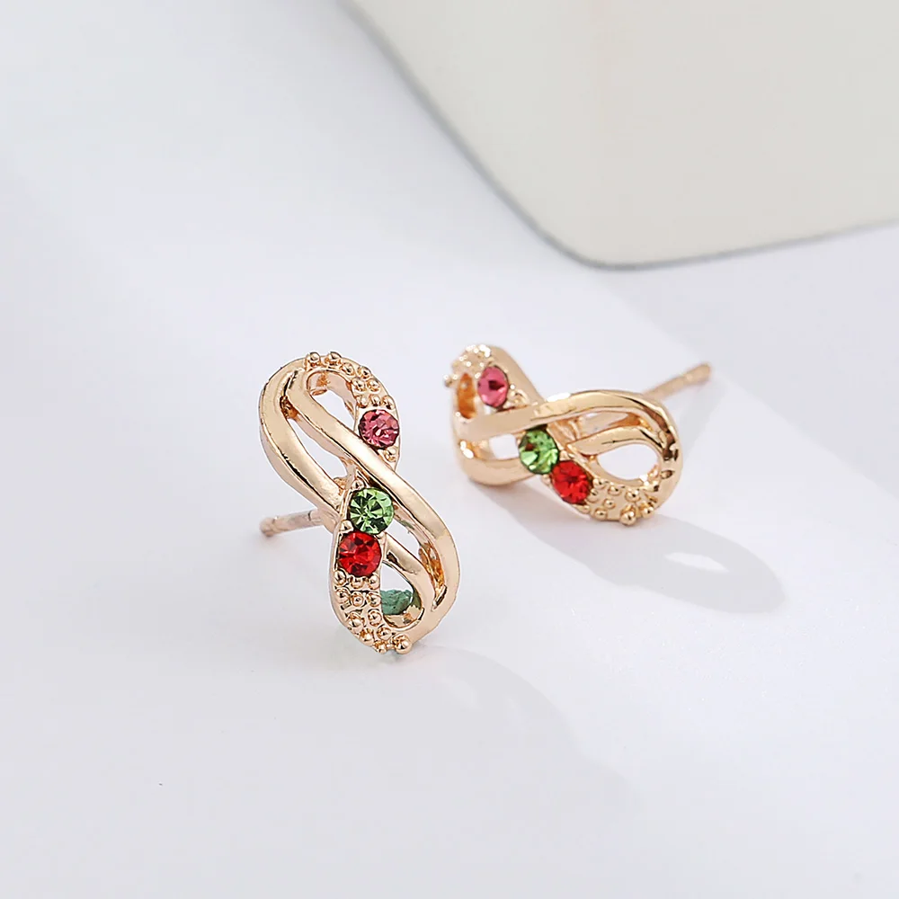 

QGGLE Stud Earrings 8 Shape Colorful Rhinestone Crystal Gold Fashion For Women Girl