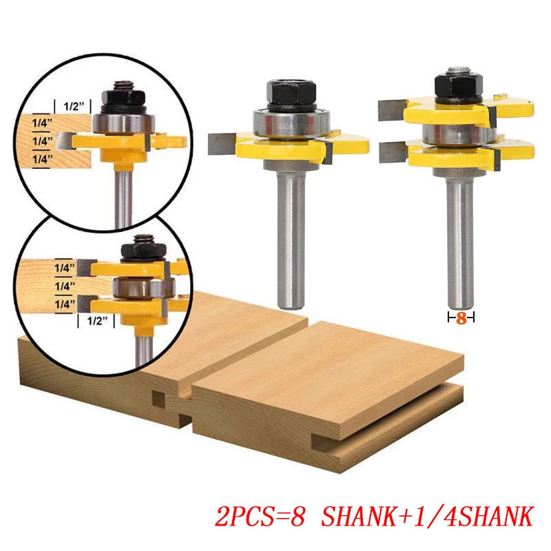 

Free shipping 2Pc mortise and 8-handle jigsaw floor stock Wood Cutting Tool 8mm Shaft High Quality Tool 3 teeth T-type