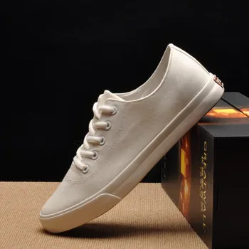 

New Summer Men's Canvas Shoes Breathable Casual Shoes Men White Black Solid Color Lace -Up Mens Shoes Zapatos Hombre Espadrilles