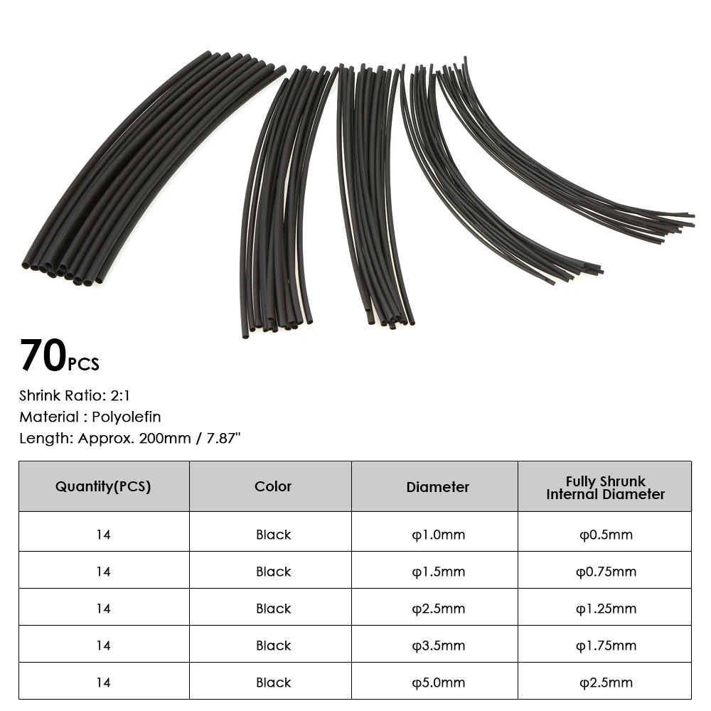 70 шт. термоусадочная трубка из полиолефина трубки галогенные-Бесплатные термоусадочные трубки Sleeving обмотка для проводов, кабелей комплект