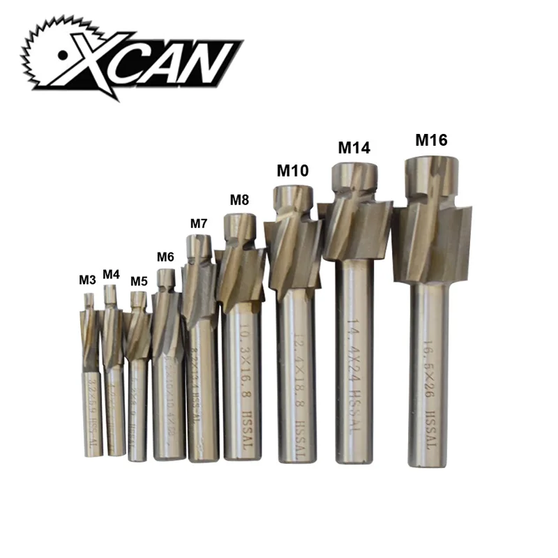 XCAN 1pc 4 Flute HSS Counterbore End Mill M3.2 M16.5 Pilot Slotting
