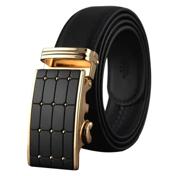 

Male Genuine Leather Golden Automatic Buckle Belt High Quality Designer Luxury Brand Vintage Strap Waistband Man's Leather Belt